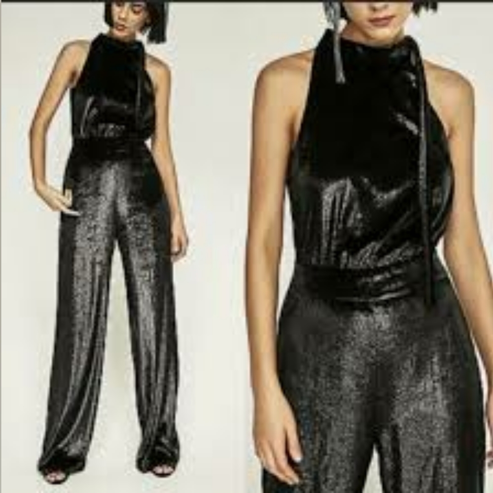 Zara Basic Evening Collection Metallic Velvet Sle… - image 1